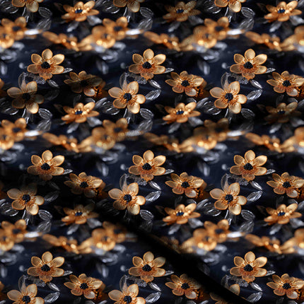 bronze floral digital print fabric texture — medium scale closeup