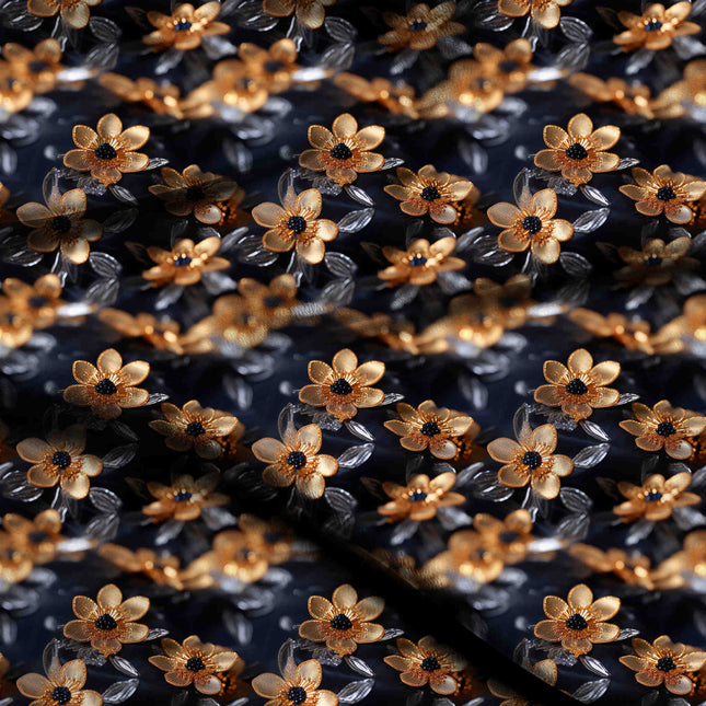 bronze floral digital print fabric texture — medium scale closeup