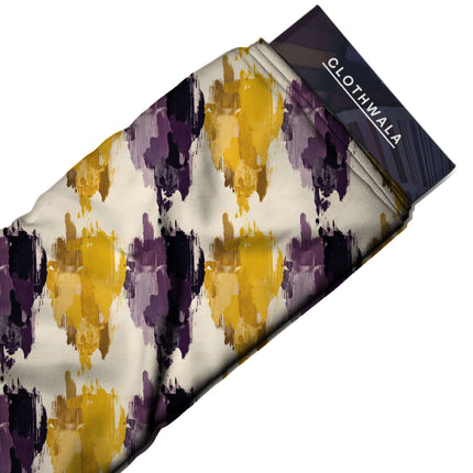 mustard yellow abstract print fabric draped — kurta styling