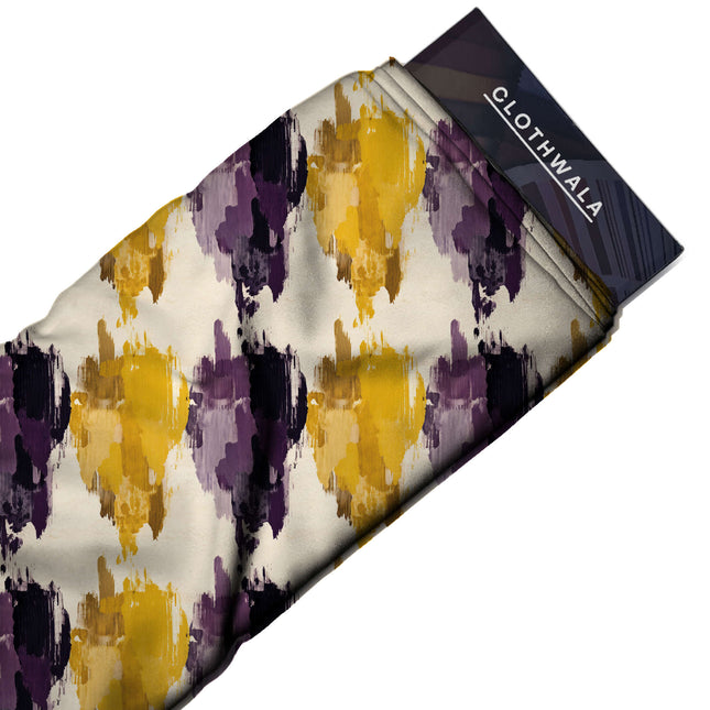 mustard yellow abstract print fabric draped — kurta styling
