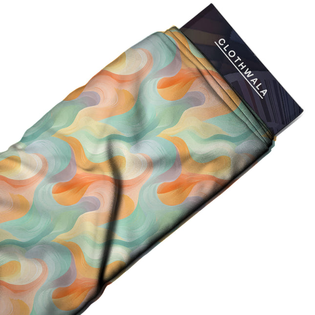 seafoam green abstract print fabric draped — palazzo pants styling