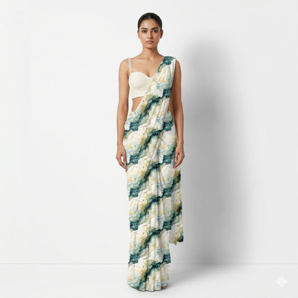 Emerald Green Abstract Digital Print Fabric for Maxi | Romantic garden party wear - Image 2