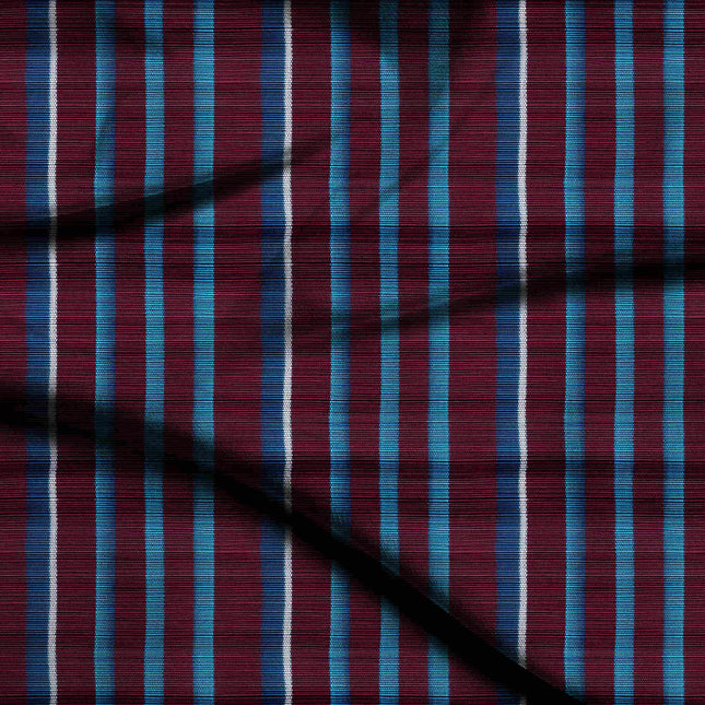 Burgundy Stripes Digital Print Fabric | Kaftan Co-Ord Dress | Resort Wear | Luxe Botanical Weave | Viscose Organza Print - 1193