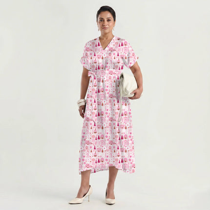 Blush Pink Floral Digital Print Fabric for Wrap Dress | Puja Wear - Image 4