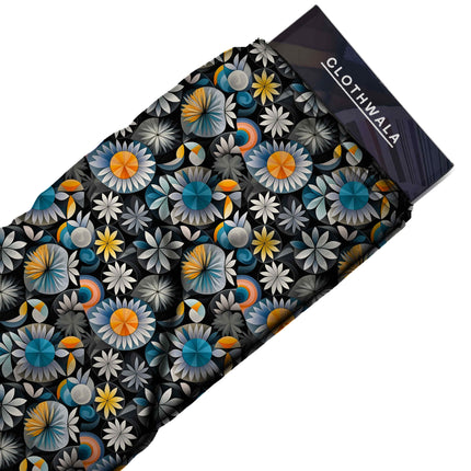 cobalt blue floral print fabric draped — co-ord set styling