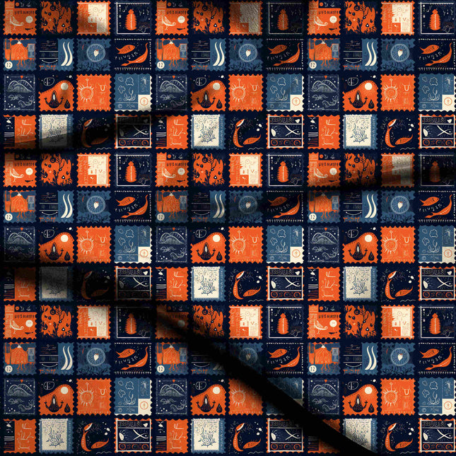 midnight blue ethnic digital print fabric texture — medium scale closeup