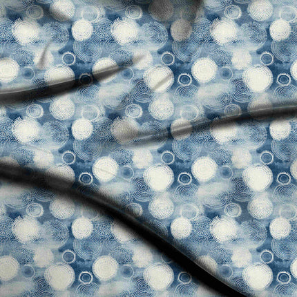 cobalt blue floral digital print fabric texture — medium scale closeup