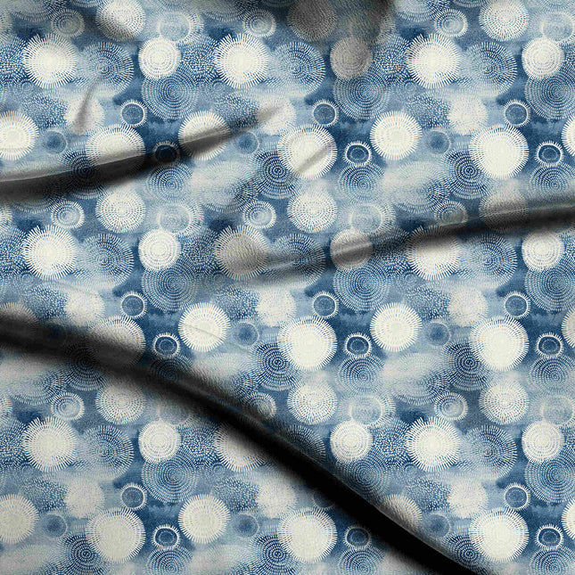 cobalt blue floral digital print fabric texture — medium scale closeup
