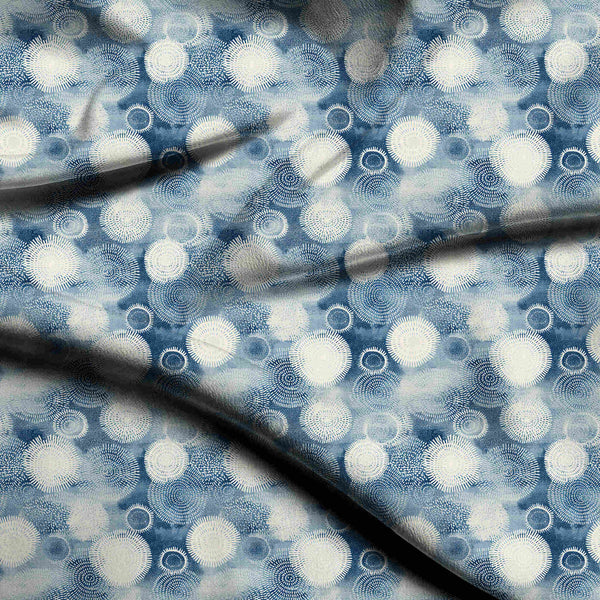 Cobalt Blue Abstract Radial Floral Bursts Print Fabric 1103