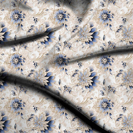 cobalt blue floral digital print fabric texture — large scale closeup