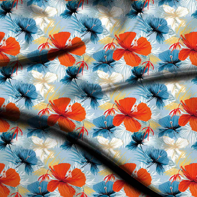 vermilion tropical digital print fabric texture — large scale closeup
