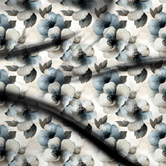 slate blue floral digital print fabric texture — large scale closeup