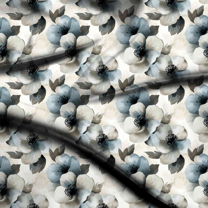 slate blue floral digital print fabric texture — large scale closeup