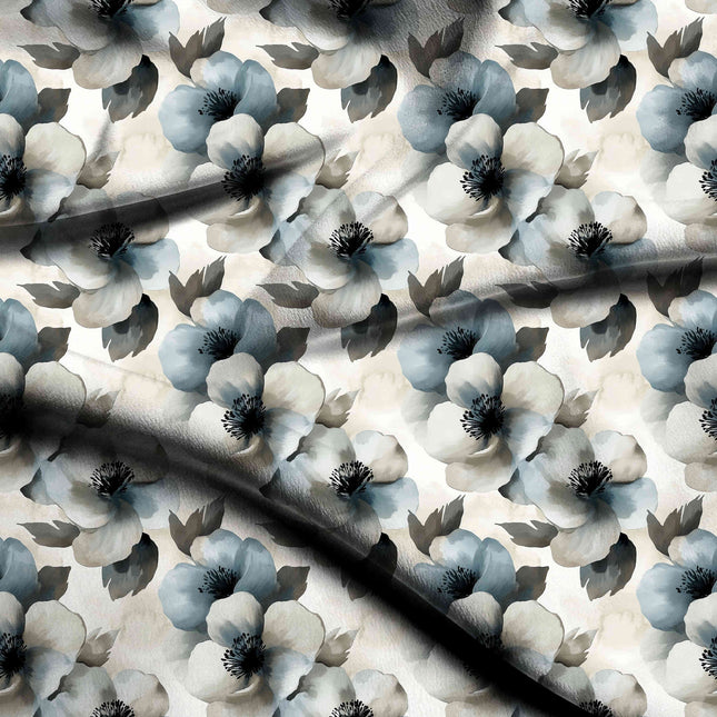 slate blue floral digital print fabric texture — large scale closeup