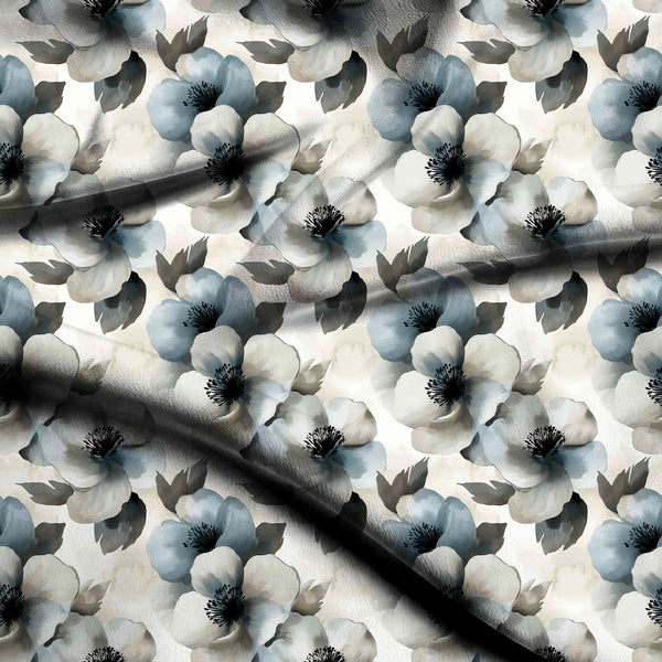 Slate Blue Muted Slate Blue And Grey Print Fabric