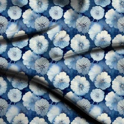 cobalt blue floral digital print fabric texture — large scale closeup