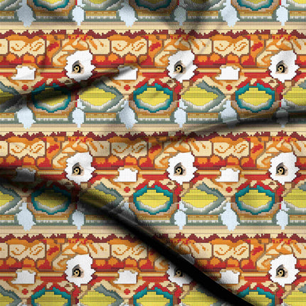 burnt sienna ethnic digital print fabric texture — medium scale closeup