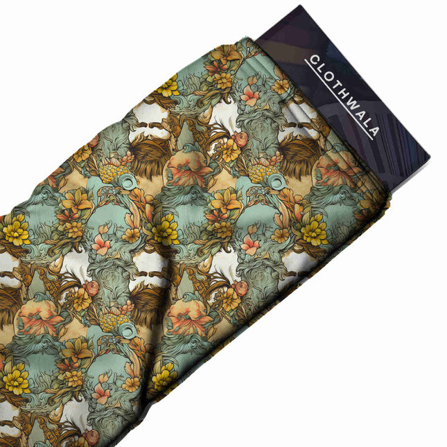 teal floral print fabric draped — kurti styling