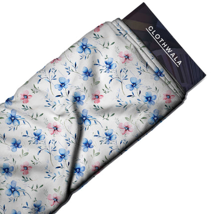 sky blue floral print fabric draped — kurta set styling