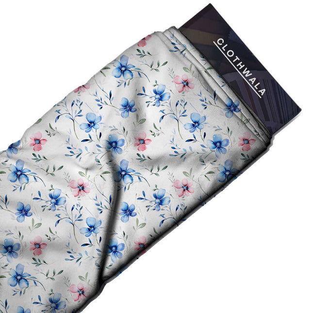 sky blue floral print fabric draped — kurta set styling