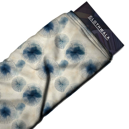 cobalt blue floral print fabric draped — palazzo suit styling