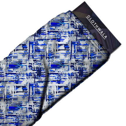 cobalt blue geometric all-over print pattern — medium scale repeat layout