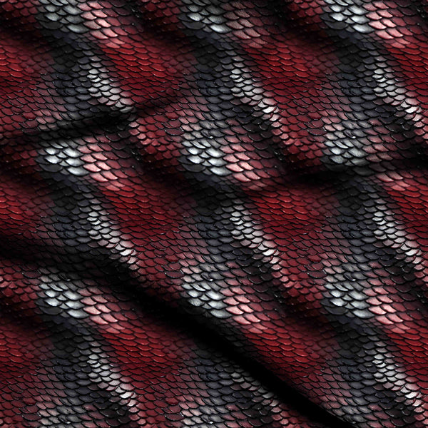 Burgundy Textured Overlapping Reptile Scales Print Fabric