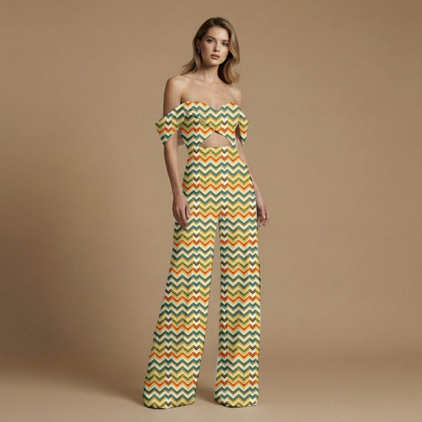 Mustard Yellow Bold Layered Chevron Geometric Pattern Print Fabric