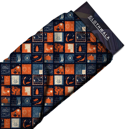 midnight blue ethnic print fabric draped — shirt styling