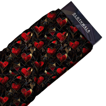 ruby red geometric fabric detail — glossy finish digital print closeup