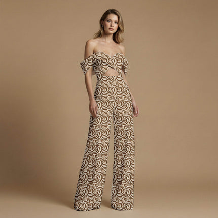 espresso brown abstract print fabric draped — kaftan styling