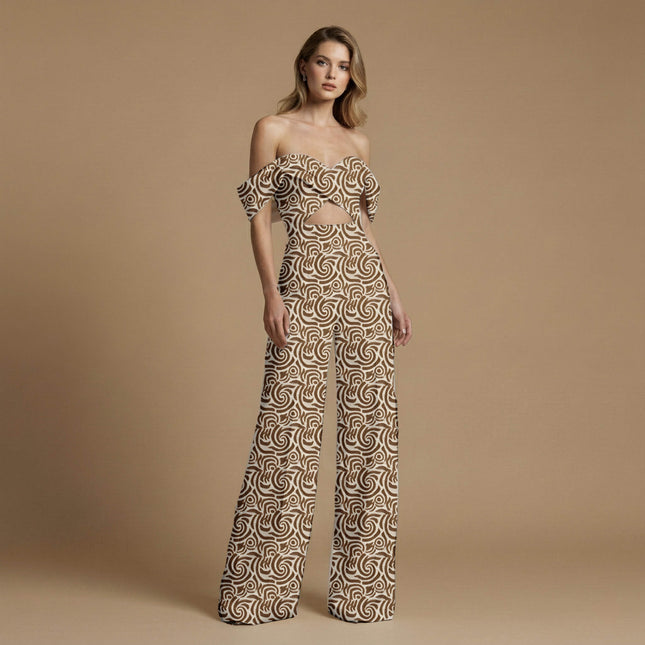 espresso brown abstract print fabric draped — kaftan styling