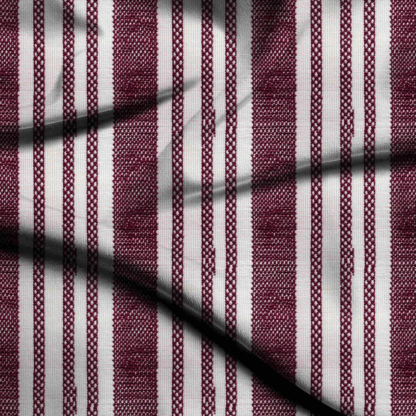 Burgundy Textured Woven-look Vertical Stripes Print Fabric