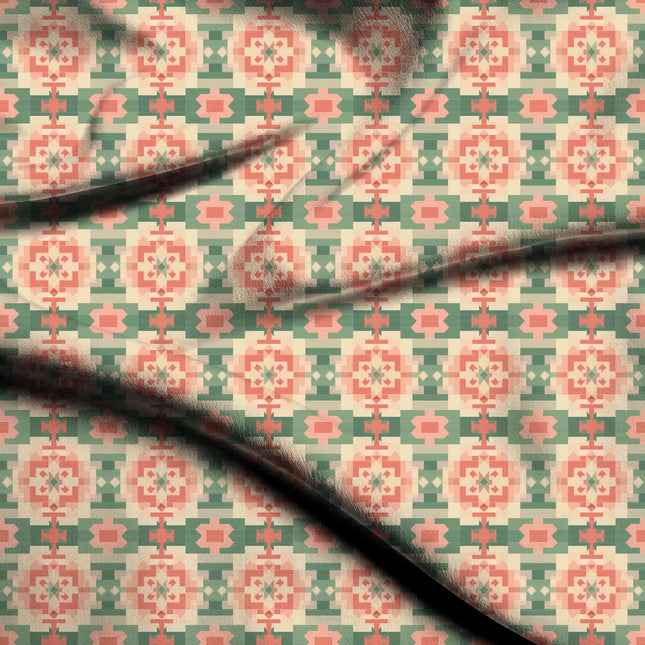 dusty coral geometric digital print fabric texture — medium scale closeup