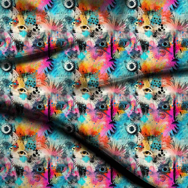 cyan blue abstract digital print fabric texture — large scale closeup