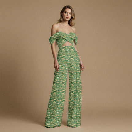 forest green ethnic fabric detail — digital print closeup