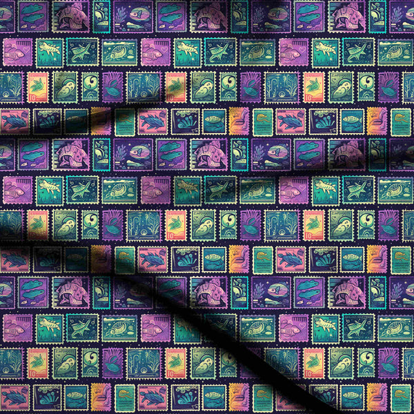 Deep Indigo Quirky All-over Grid Print Fabric