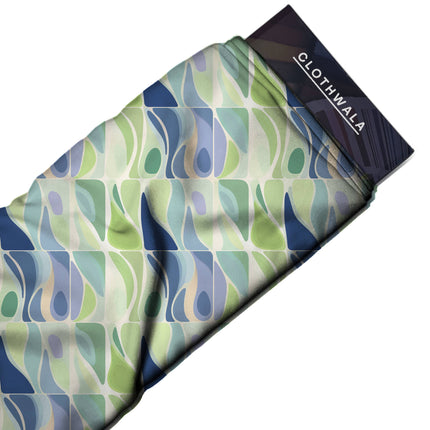 cobalt blue abstract print fabric draped — jumpsuit styling