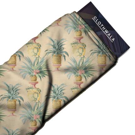 ivory cream tropical fabric detail — matte finish digital print closeup