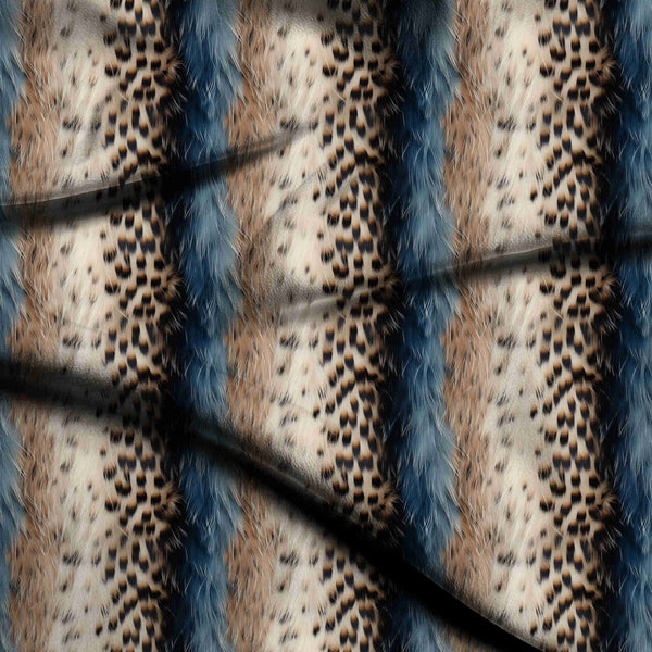 Steel Blue Striped Cheetah Spot Print Fabric