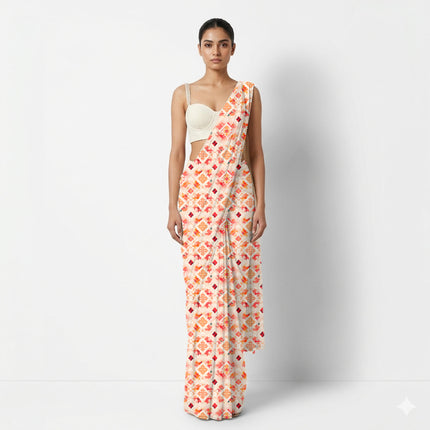 Ivory Cream Floral Digital Print Fabric for Lehenga | Destination Wedding - Image 5