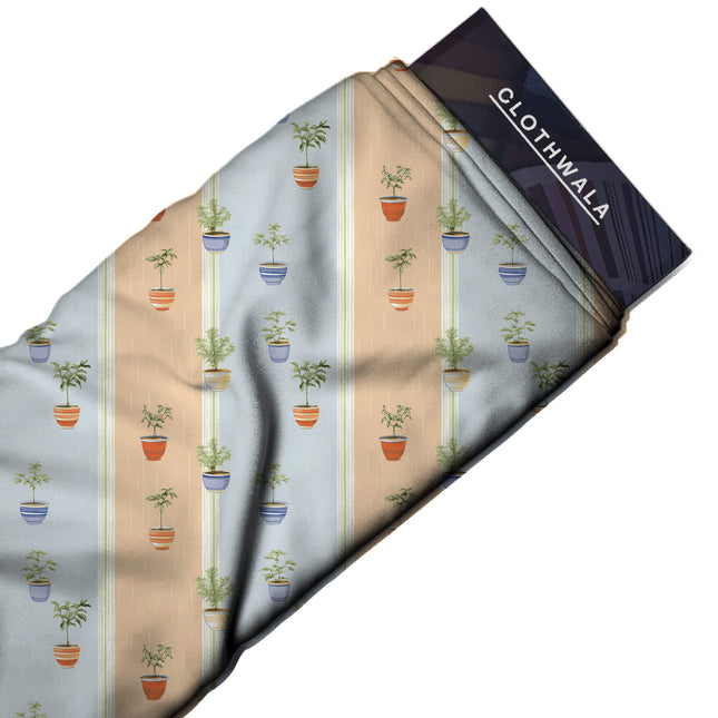 Dusty Blue Floral Digital Print Fabric | Kurti Kaftan Dress | Casual Wear | Cottagecore | Poly Chiffon Print - Image 2