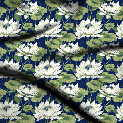 Midnight Blue Floral Digital Print Fabric for Set | Opulent Festive Wear - 5277