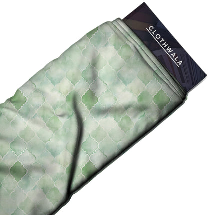 Mint Green Geometric Digital Print Fabric for Scarf | Resort Wear - Image 4