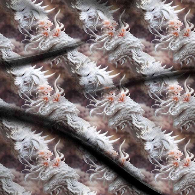 ivory cream floral digital print fabric texture — large scale closeup