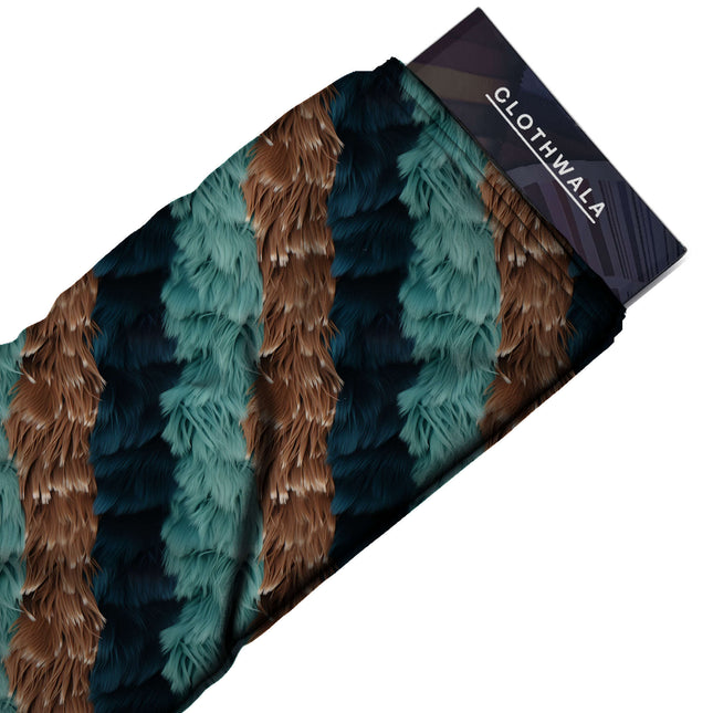 deep teal stripes print fabric draped — evening coat styling