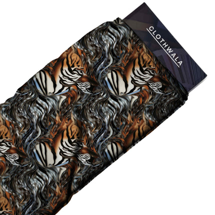 burnt orange animal fabric detail — glossy finish digital print closeup