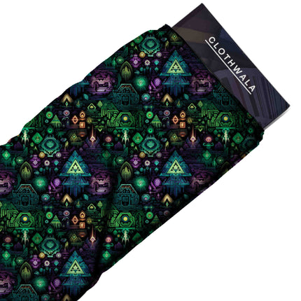 emerald green geometric all-over print pattern — medium scale repeat layout