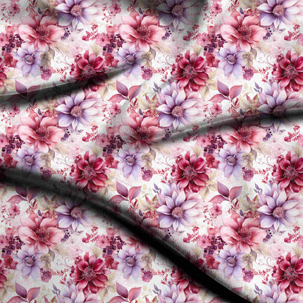 dusty rose floral all-over print pattern — large scale repeat layout