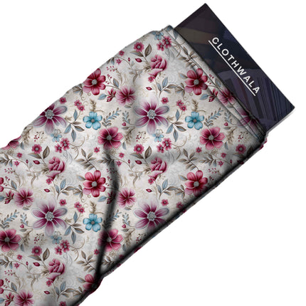 deep magenta floral fabric detail — textured finish digital print closeup